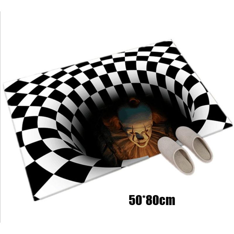 

Клоун Ловушка Визуальный Ковер Напольный Коврик Для Гостиной 3D Ковер Клоун Ужас Дом 50*80cm черный белый