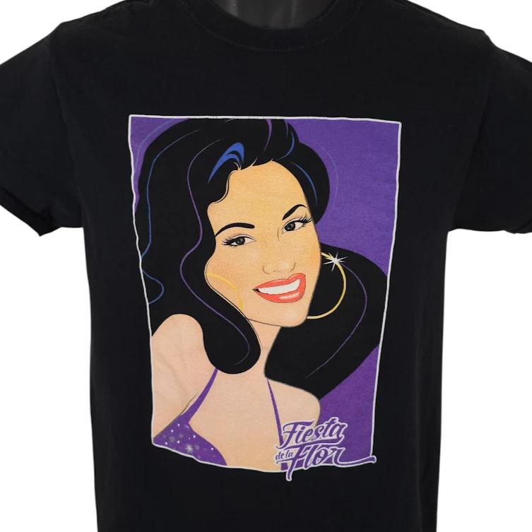 

Fiesta De La Flor 100% Cotton T-shirt Mens Tees Top Mens Size Small Black Selena Queen Of Tejano Music M