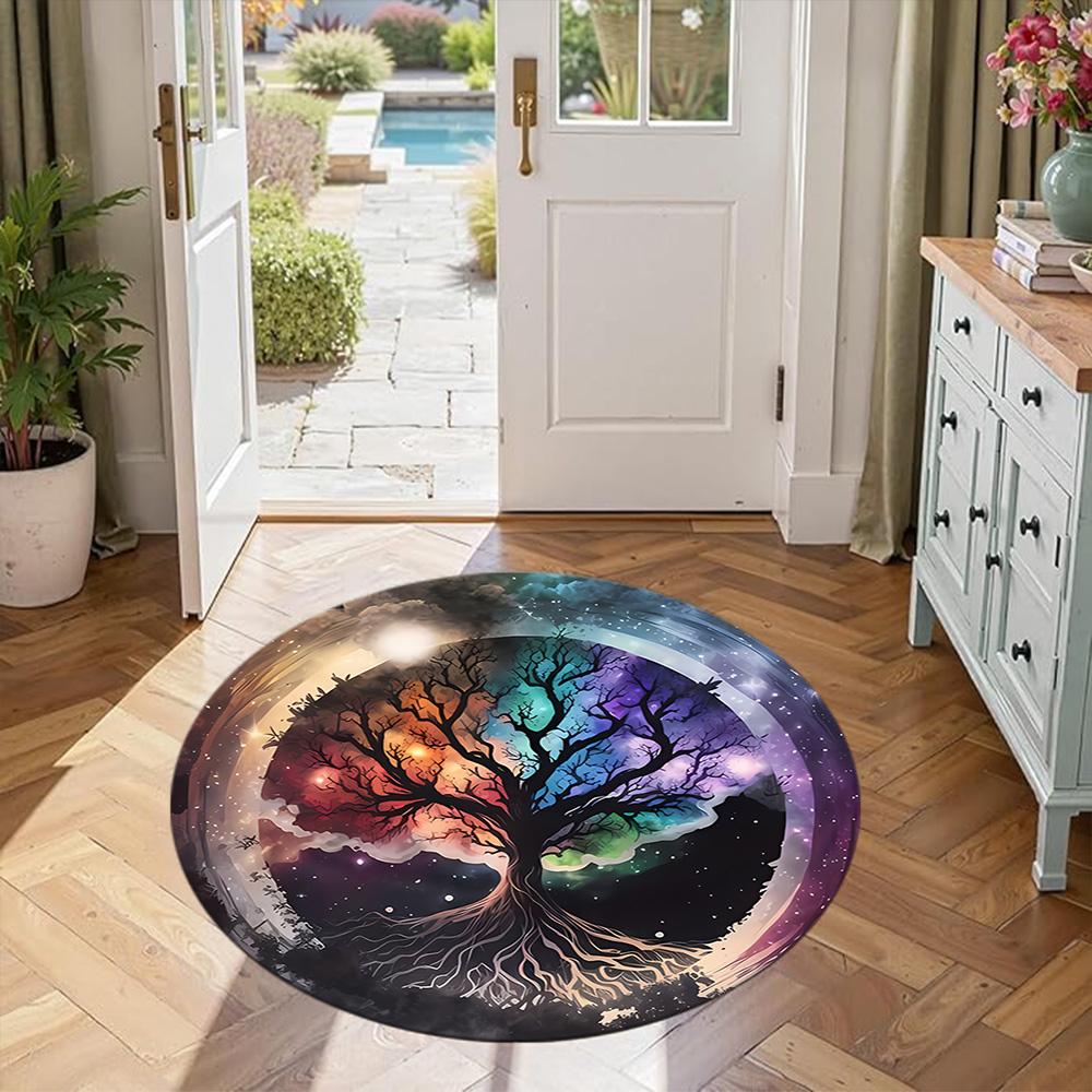 Tree Life Round Floor Mat Suitable for Dormitory Hallway Balcony Dining Room Antislip Round Carpet Office home decor Best for Christmas