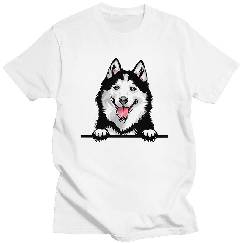 Custom Siberian Husky T Shirts Men Pure Cotton Tee Tops Alaskan Malamute Dog Tshirts ShortSleeve Tshirt Clothes