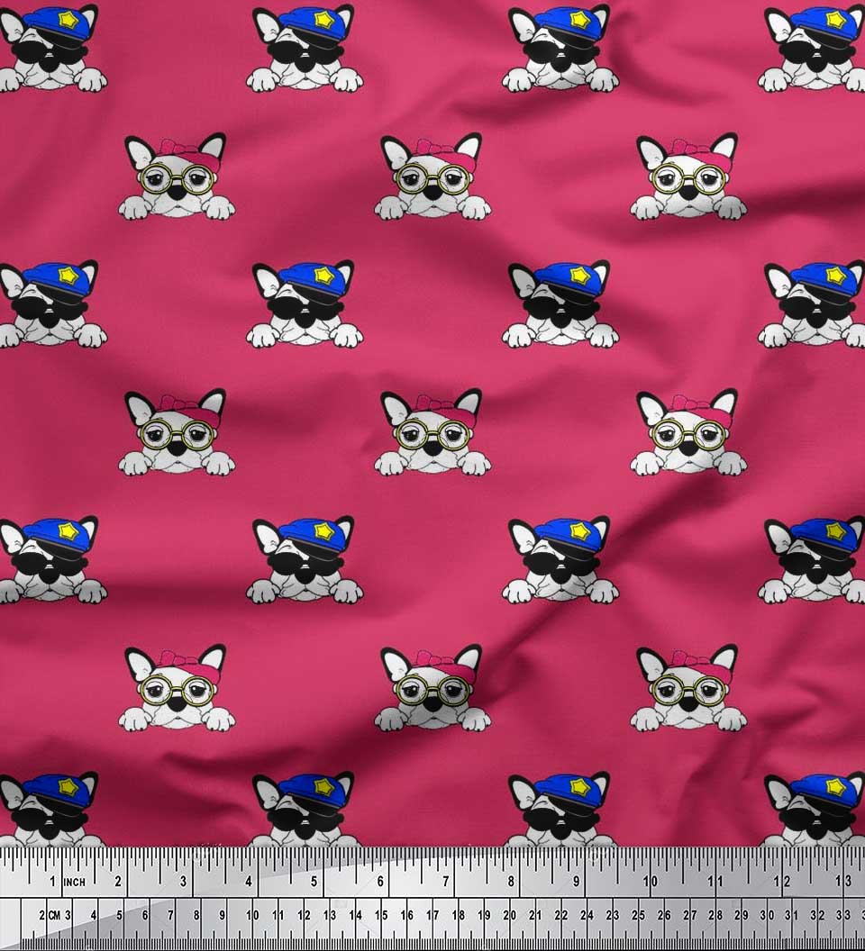 

Кепка з японської креп-атласної тканини Soimoi, окуляри та тканина для декору обличчя собаки французького бульдога з принтом 42 дюйми 42 Inch Wide - Poly Crepe рожевий