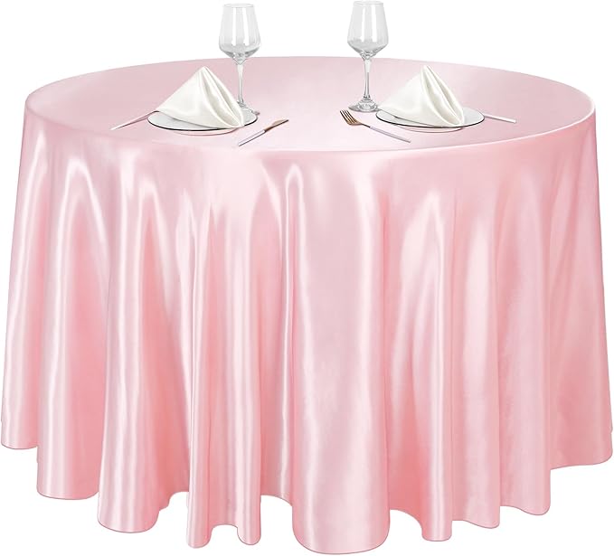 2 Stück 120 Zoll Runder Tischdecke Satin Tischabdeckung Glatter Stoff Helle Seide für Feiertagsessen Hochzeitsbankett Dekoration