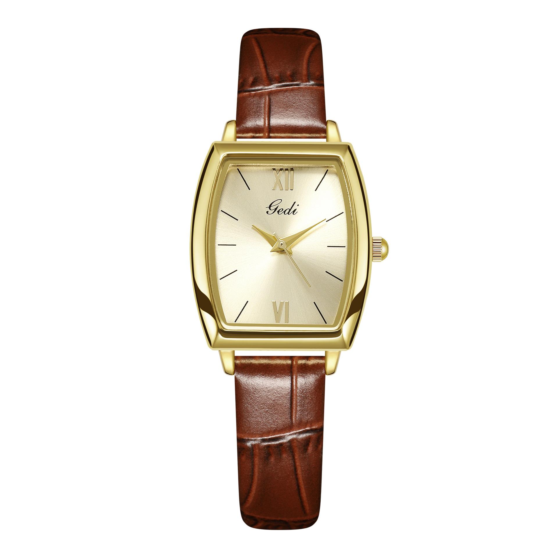 Retro Wine Barrel-Shaped Women S Watch Simple And High-End Belt Watch Women S Waterproof Quartz Watch