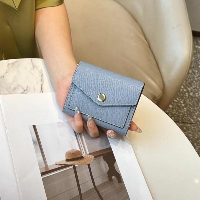 New Palm Patterned Cowhide Color Blocked Short Three Fold Wallet Genuine Leather Wallet Color Matching Leather Clip Color Blocking Card Bag