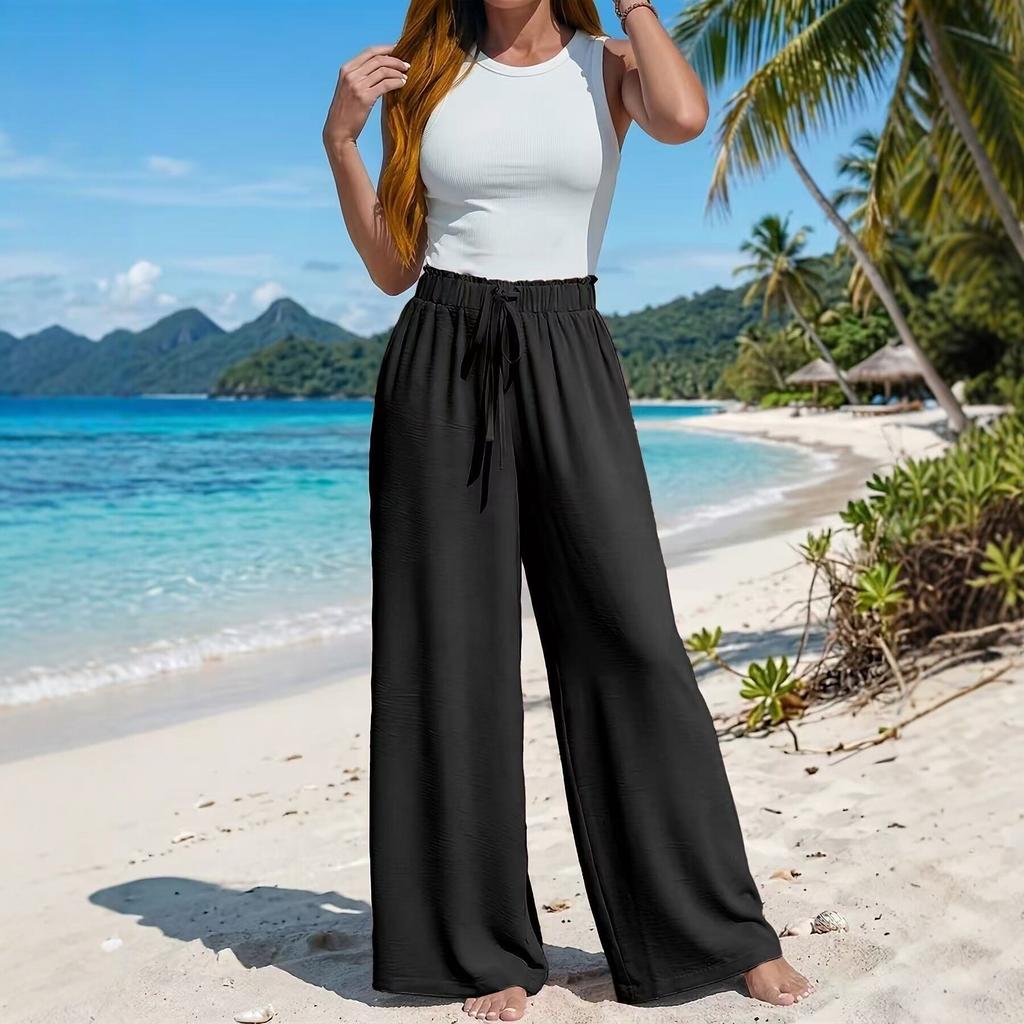 European And American Clothing Wide Leg Pants Casual Style Comfortable Solid Color Women's Trousers