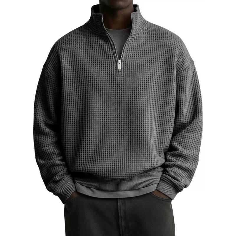 Minimalist Stand Collar Long Sleeve Mens Hoodie With Polyester Fabric For Casual Wear