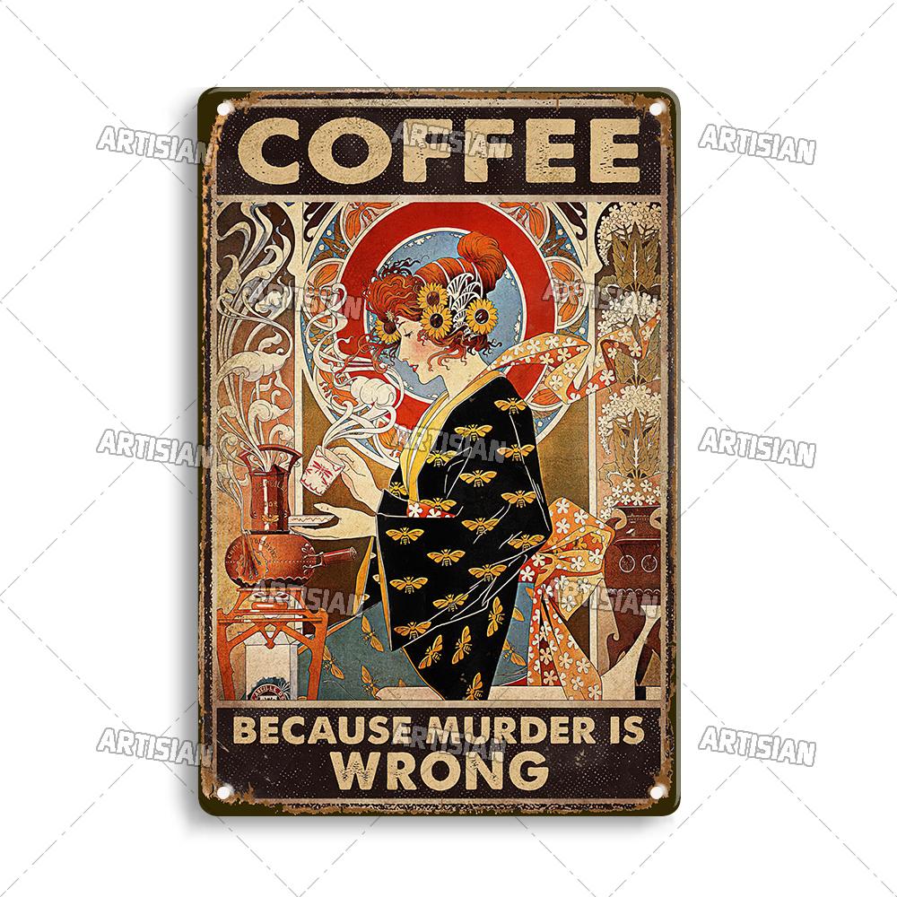 Artisian Coffee Metal Plaque Cute Animal Tin Sign Drinking Funny Decorative Plate Wall Decor Garage Bar Pub Club Hotel Cafe