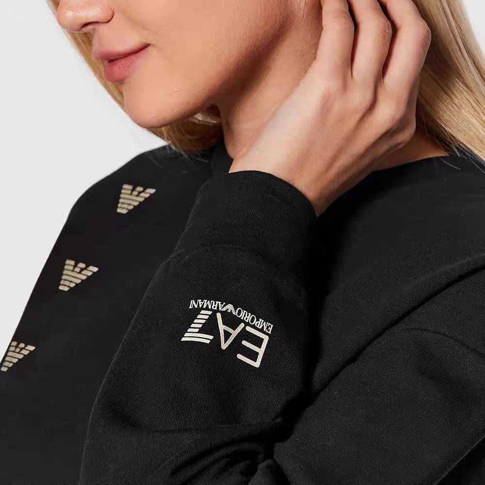 Emporio Armani Ss23 Solid Color Crew Neck Logo Print Sweatshirt Women Sweatshirt Black 6LTM27-TJJRZ-0200