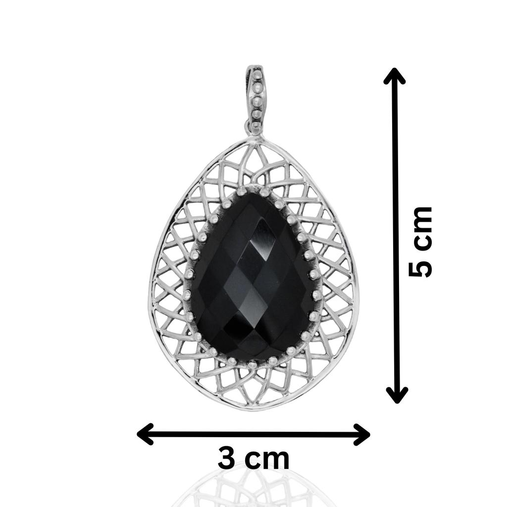 Black onyx pendant, 925 sterling silver jewelry, black gemstone pear pendant, pendant for her, gift for her