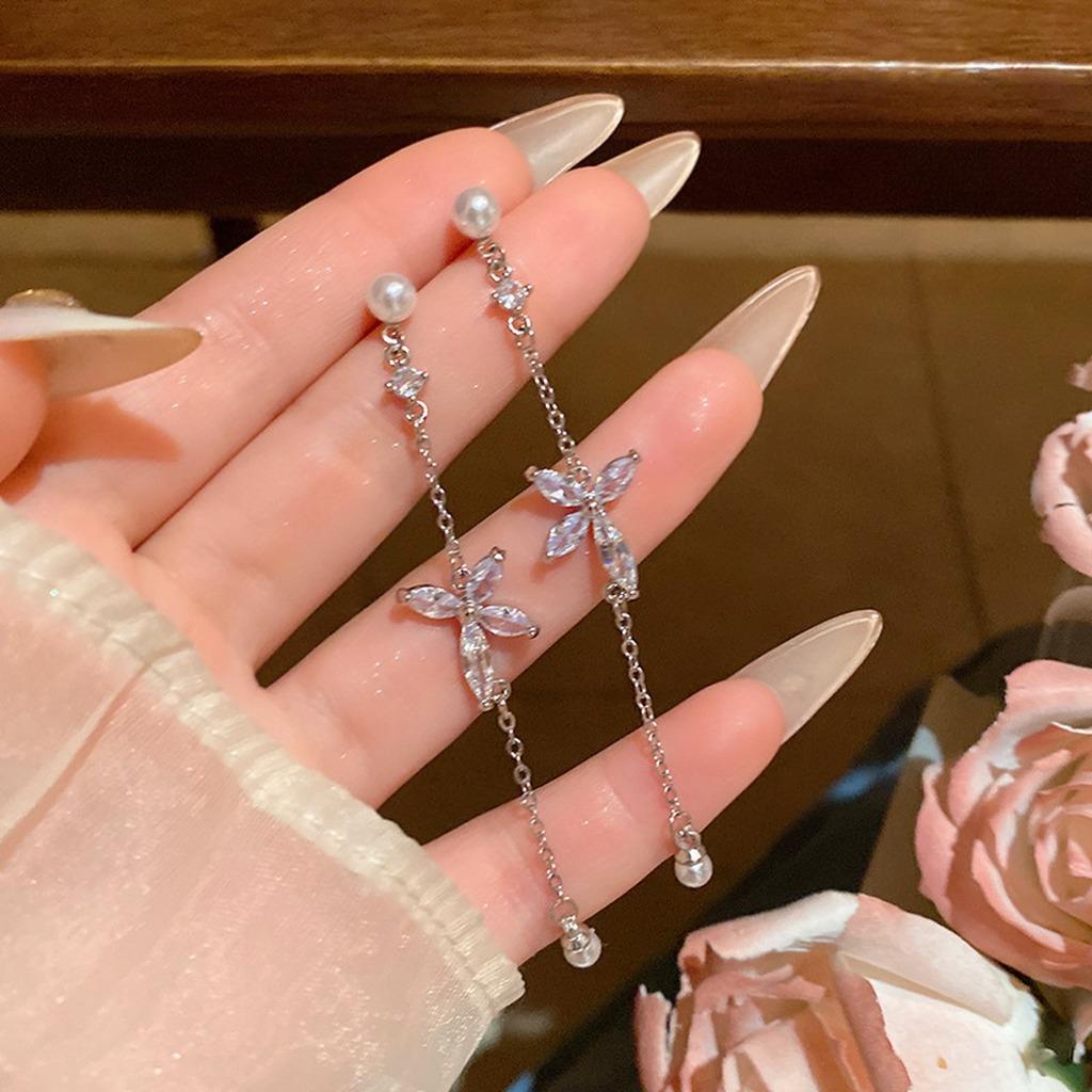 S925 Silver Earrings Shiny Zircon Dangle Earrings Tassel Drop Earrings Delicate For Wearing For Long Time Friend Gatherings
