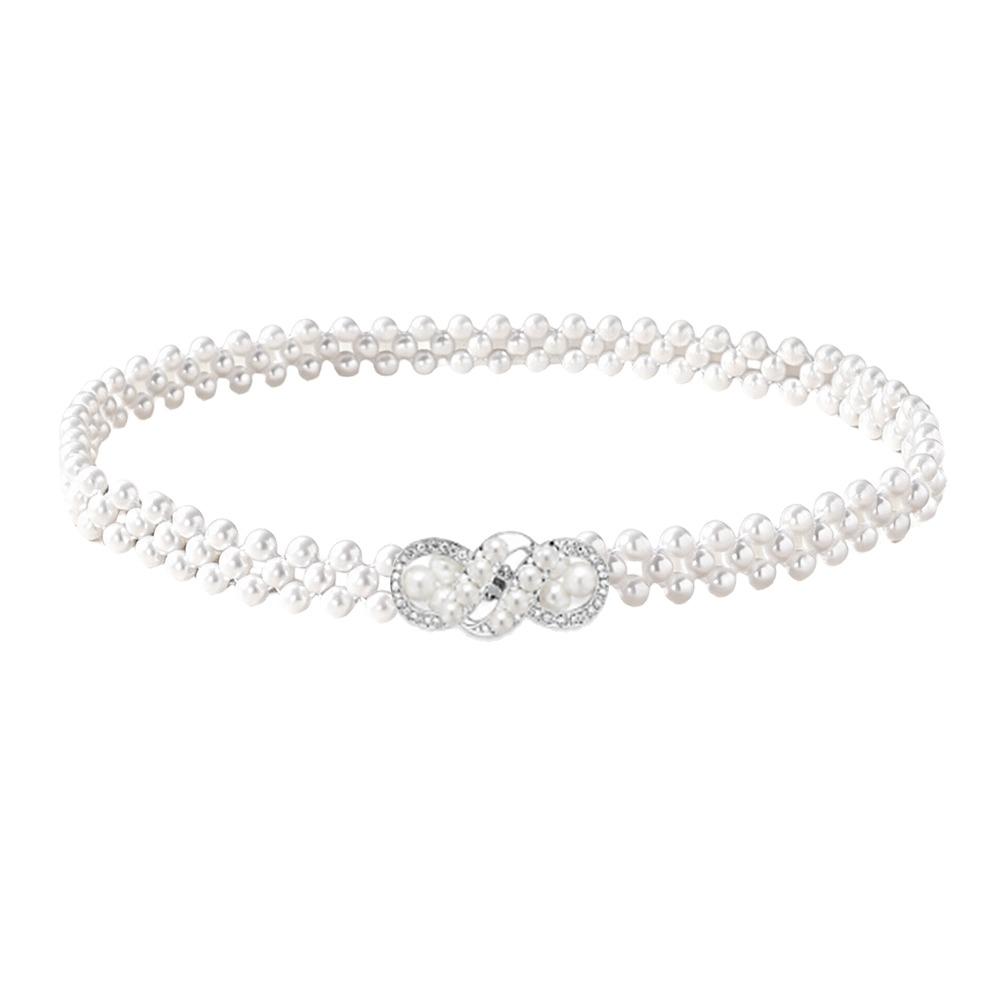 Stretch Elastic Band Pearl Waist Chain Pearl Beads Elastic Waistband Rhinestone Decor Strap Party