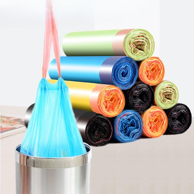 

Новые бытовые утолщенные мешки для мусора с завязками Автоматически закрывающиеся ручные мешки для мусора Одноразовые 45 * 50cm5 75 pieces синий