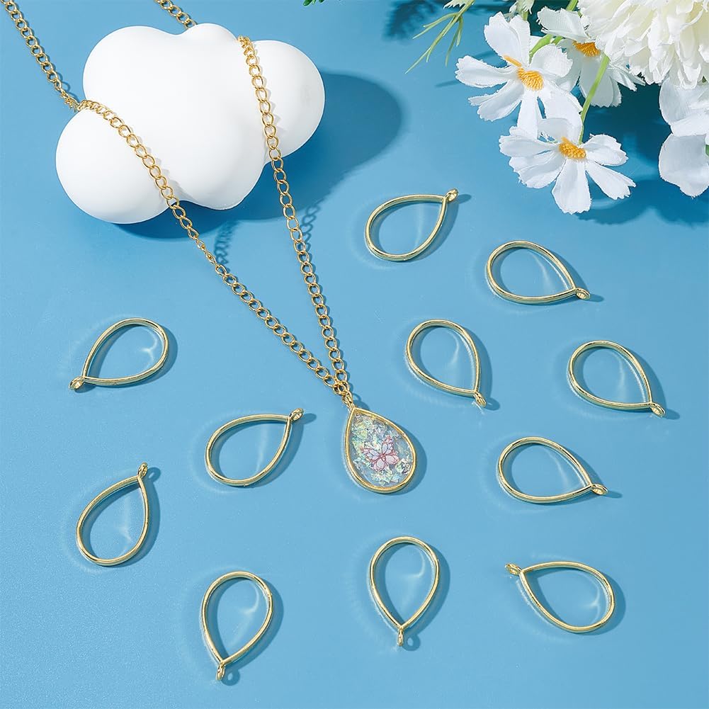 UNICRAFTALE Open Back Bezel Pendants Epoxy Resin Oval Blank Hollow Frame Charms Metal Pressed Flower Frame Pendant For DIY UV Pressed Flower Jewelry