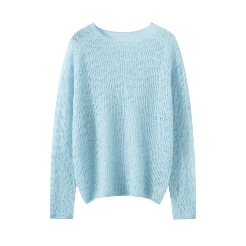 2024 Women's Cashmere Silk Knit Sweater - Hollowed-Out Long Sleeve Autumn/Winter Top