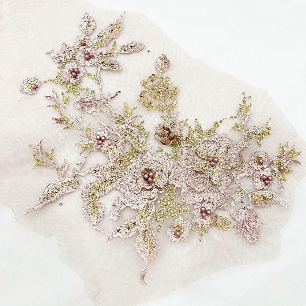 3D Flowers 3D Embroidered Patches Flower Lace Mesh Lace Sewing On Patches Colorful Sequined Elegant Beaded Lace Applique