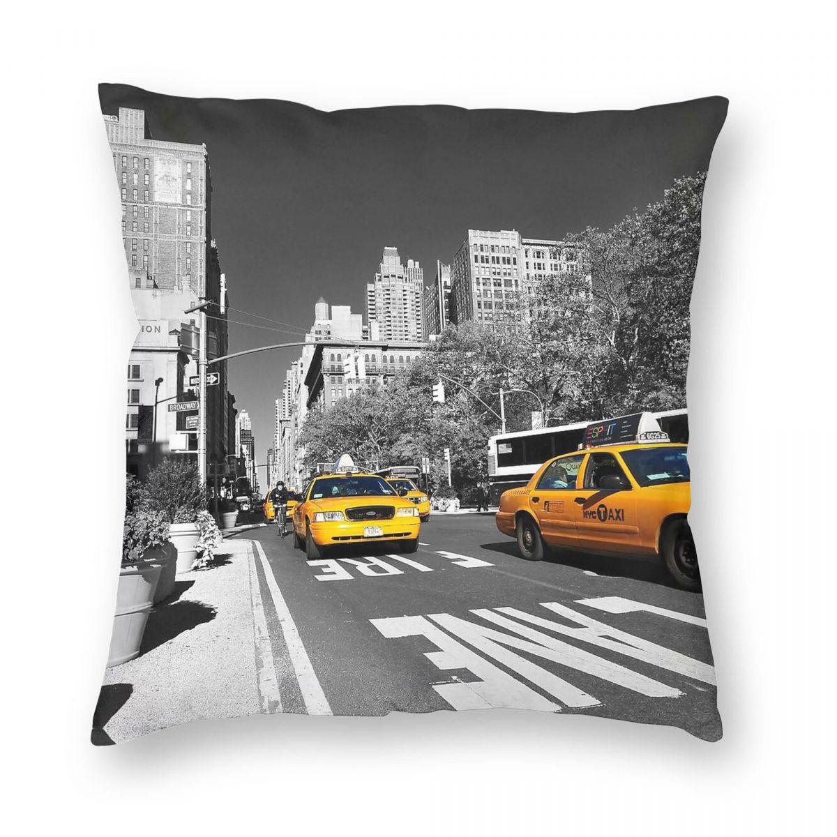 

New York Taxi Square Pillowcase Polyester Linen Velvet Pattern Zip Decor Car Cushion Cover 30cmx30cm