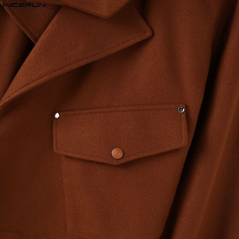 INCERUN Autumn Winter Men Lapel Long Sleeve Loose Casual Jackets Short Coats