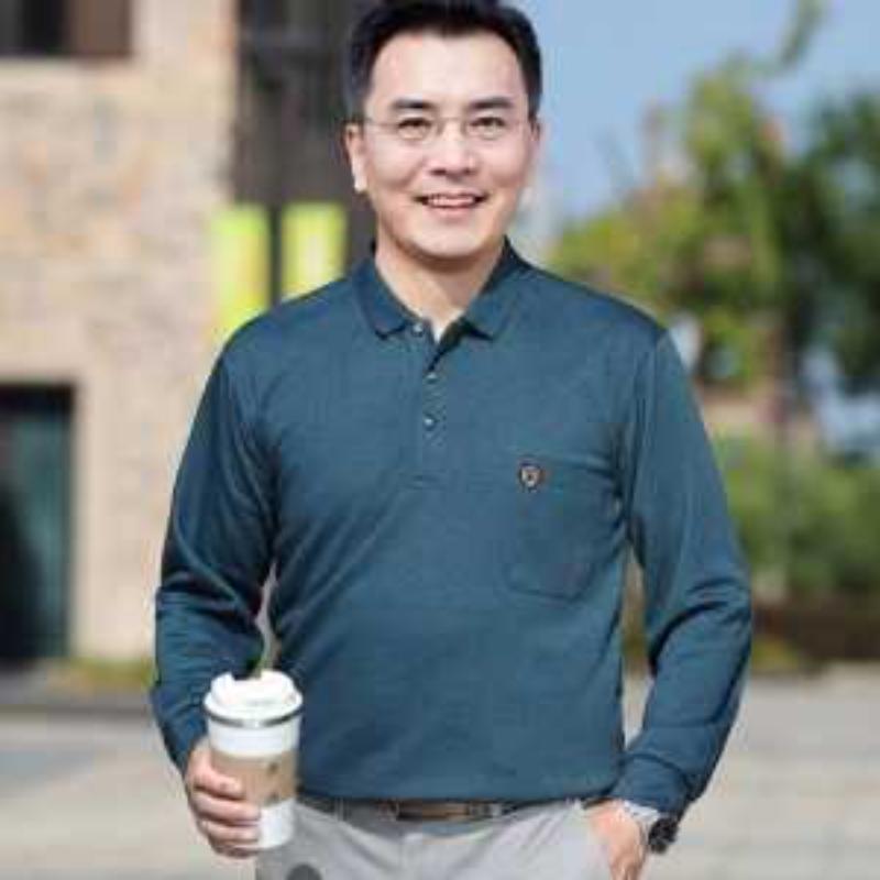 

Middle-aged and Elderly Dad Long-sleeved T-shirt New Lapel Men s Loose Cotton Striped Polo Pocket Casual Top L