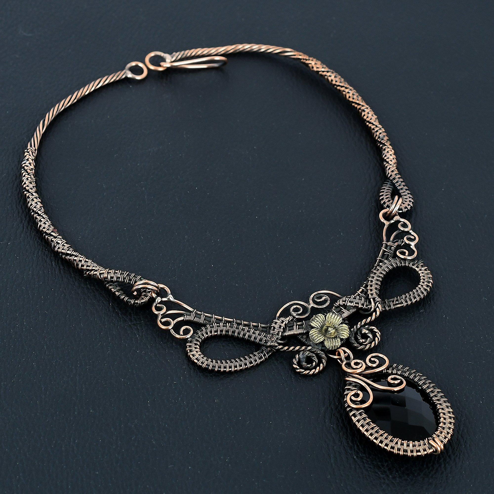 

Faceted Black Spinel Necklace Handmade Jewelry, 999 Copper Wire Wrapped Necklace Designer Gemstone Jewelry Adjustable Chain Necklace Gift For Mom