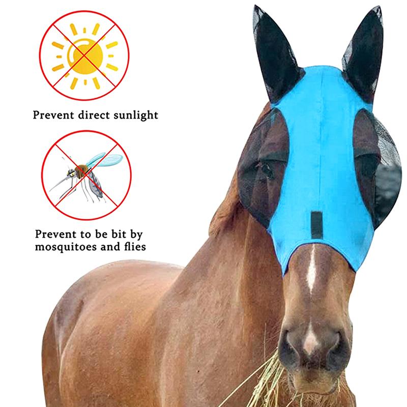 1 Pezzo Colore Casuale Maschera Viso Cavallo Anti Mosche Traspirante Elastica Maglia a Rete Anti Zanzare Attrezzatura Equestre per Equitazione