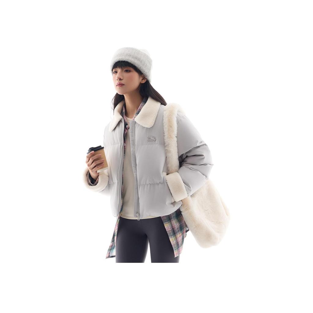 Anta Gradient Zipper Collar Comfortable Breathable Versatile Casual Down Jacket Women Outerwear Cloud-Gray 962448904-1