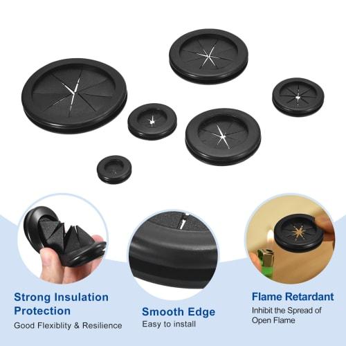 uxcell 6-Piece Rubber Grommet, 1-3/8" (35mm) Inner Diameter, 1-9/16" (40mm) Drilled Hole, Double-Sided Firewall Hole Plug, Round Electrical Wiring Gas
