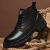 Men Lace Up High Top Boots Autumn and Winter Velvet Warm Boots Fashionable Thick Sole Mid Top Boot Outdoor British Fashion Boots