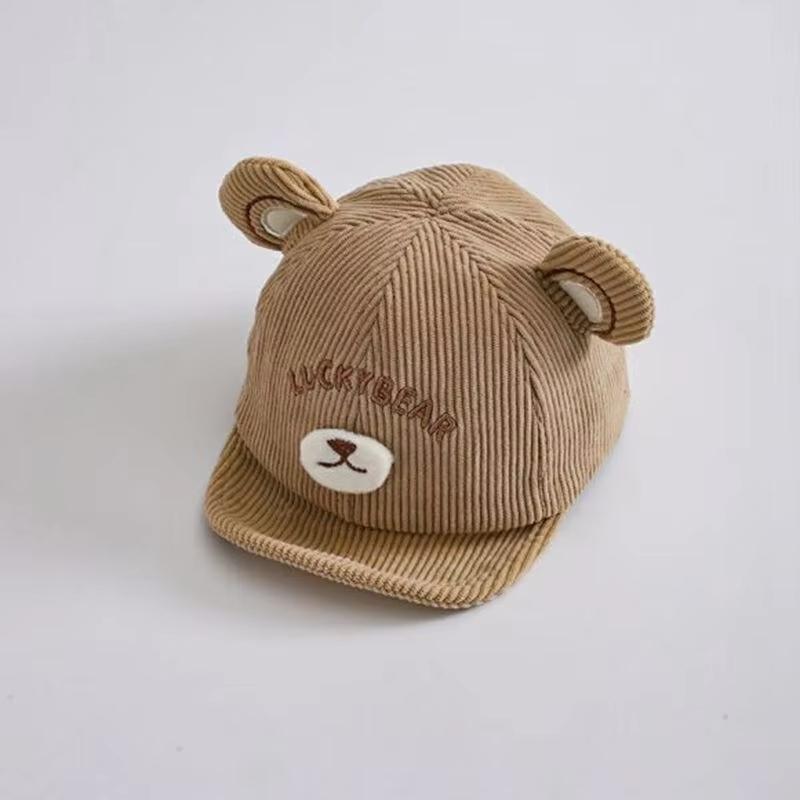 Spring Autumn Corduroy Baby Cap Cartoon Bear Infant Toddler Baseball Cap With Ears Soft Brim Boys Girls Duck Tongue Hat
