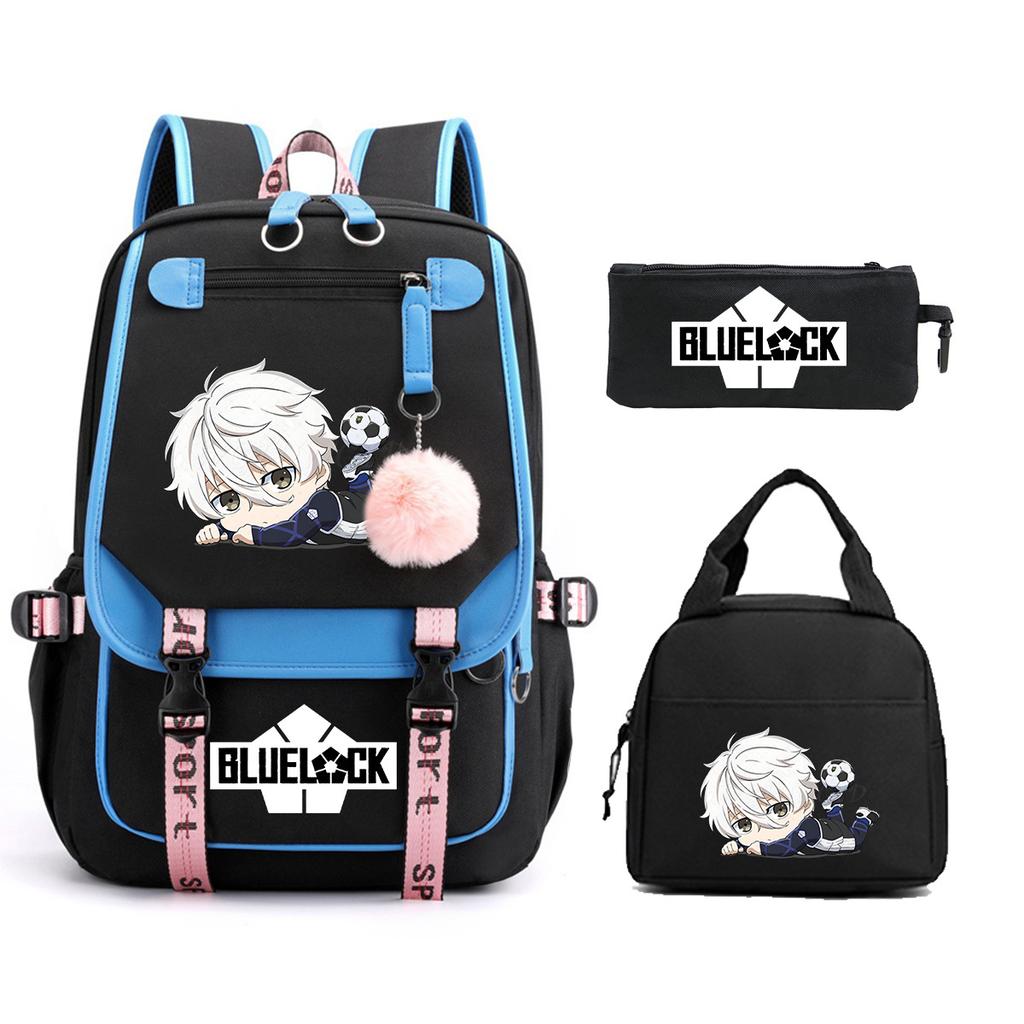 Blue Prison Student School Bag Children'S Meal Bag Casual Pencil Bag Three-Piece Set