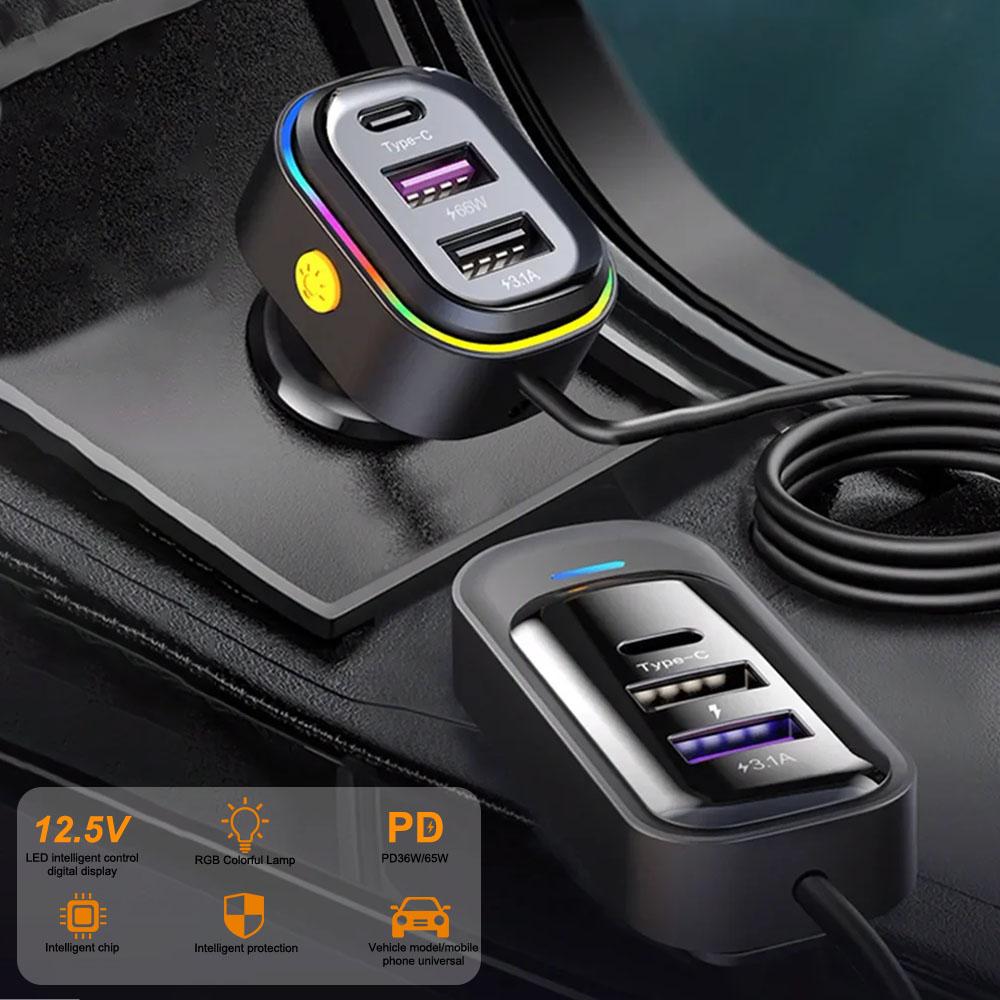 Type-C Super Fast Charging Extension 66W Multifunctional Mobile Phone Charging PD QC3.0 Car Charger Rear USB Interface
