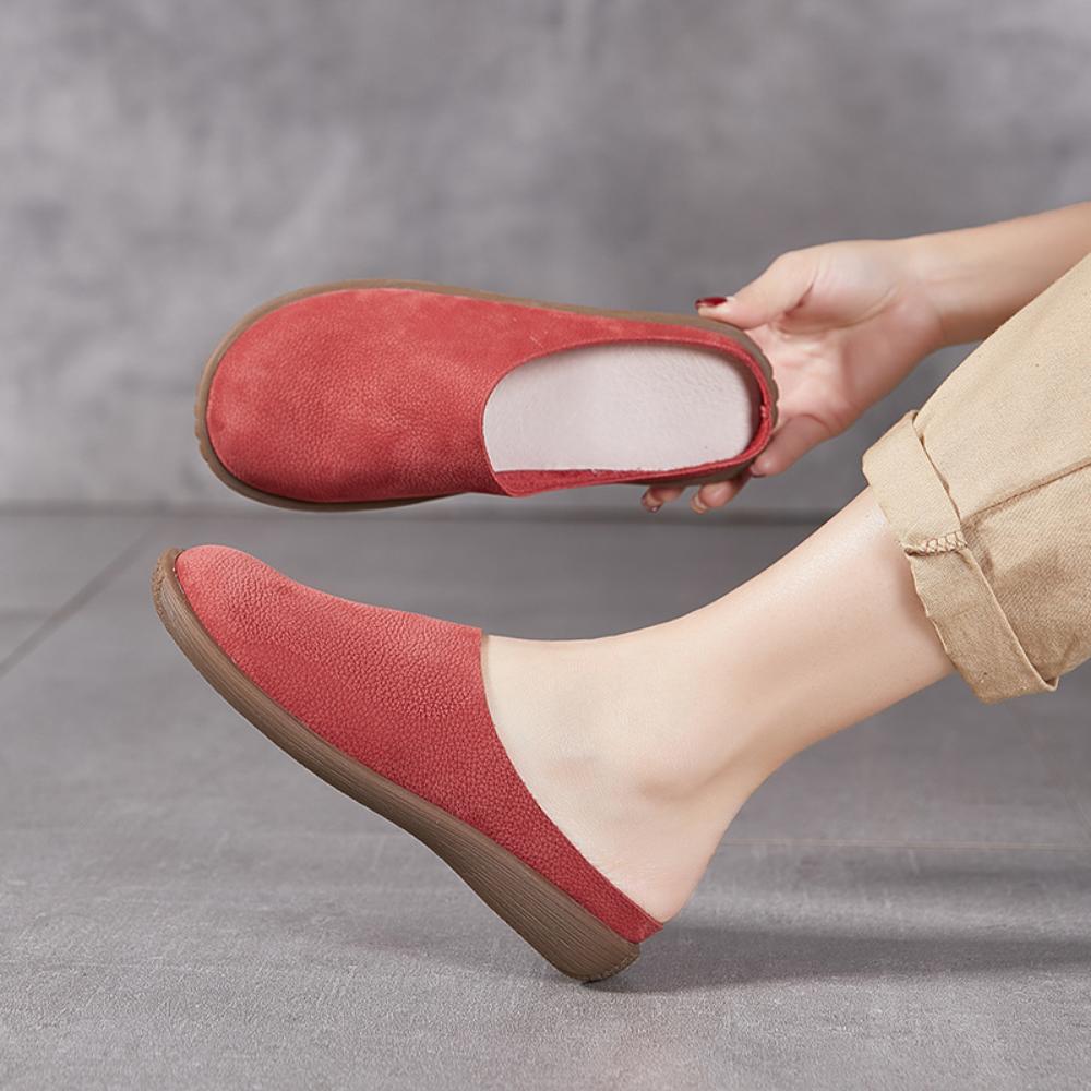 Women Slippers Outside Cowhide Bag Head Cool Slippers Soft Bottom Soft Surface Leather Half Slippers Comfortable Women's Shoes