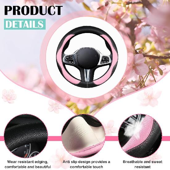 SuperKaKa Car Steering Wheel Cover 2025, Universal Auto PU Cute Breathable Slip-Proof Comfort Imitation Leather Protector Cars Interior Accessories