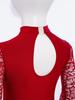 Kids Lace Patchwork Keyhole Back Long Sleeve Leotard Gymnastics Dance Bodysuit for Performance Competition Wear