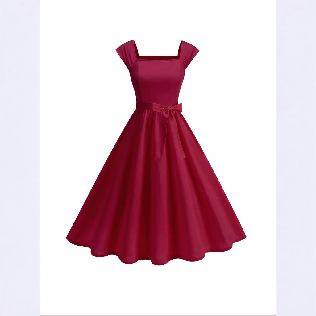 European and American Women's Sleeveless Dress Solid Color Cotton Vest Skirt Retro Elegant Temperament Skirt