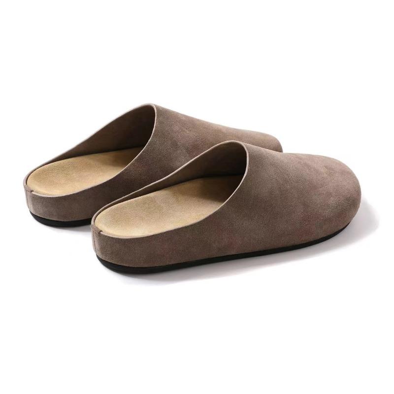 Women's Slippers Closed Toe Round Toe Suede Clogs Sandals Autumn New Retro Solid Color Flat Bottom Women's Mules Shoes