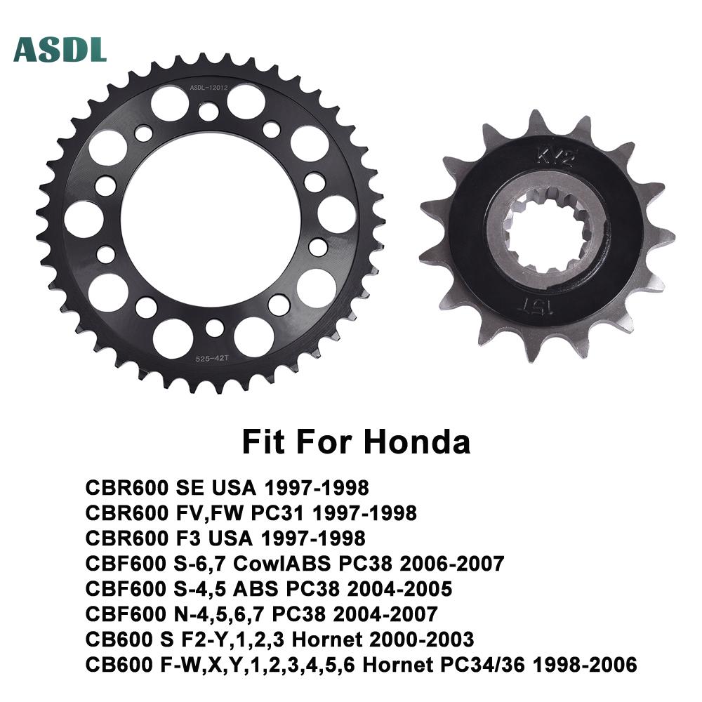 Motorcycle Front and Rear Sprockets 525 42T 15T for Honda CBR600 SE FV F3 97-98 CBF600 PC38 06-07 CB600S Hornet 98-06 CBR 600