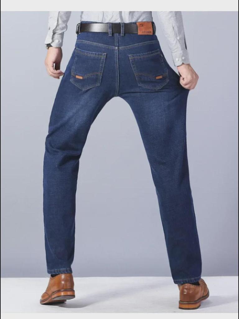 Men's Loose Fit Plus Velvet Straight Jeans - Wrinkle-Resistant, Durable, Comfortable for Spring & Autumn