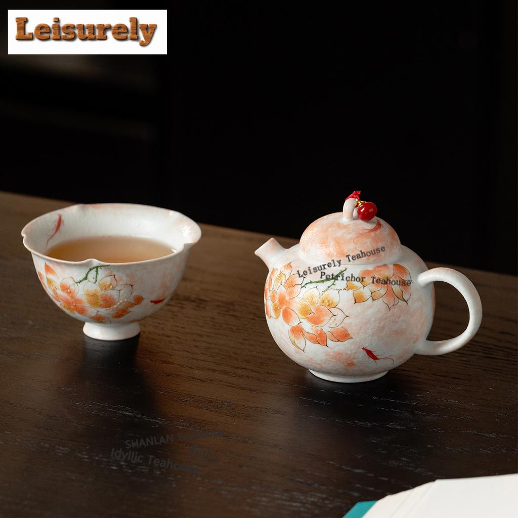 160ml Hand-painted Powder Magnolia Teapot Traditional Tea Infuser Pot Tea Maker Kettle With Strainer Dahongpao Teaware Supplies