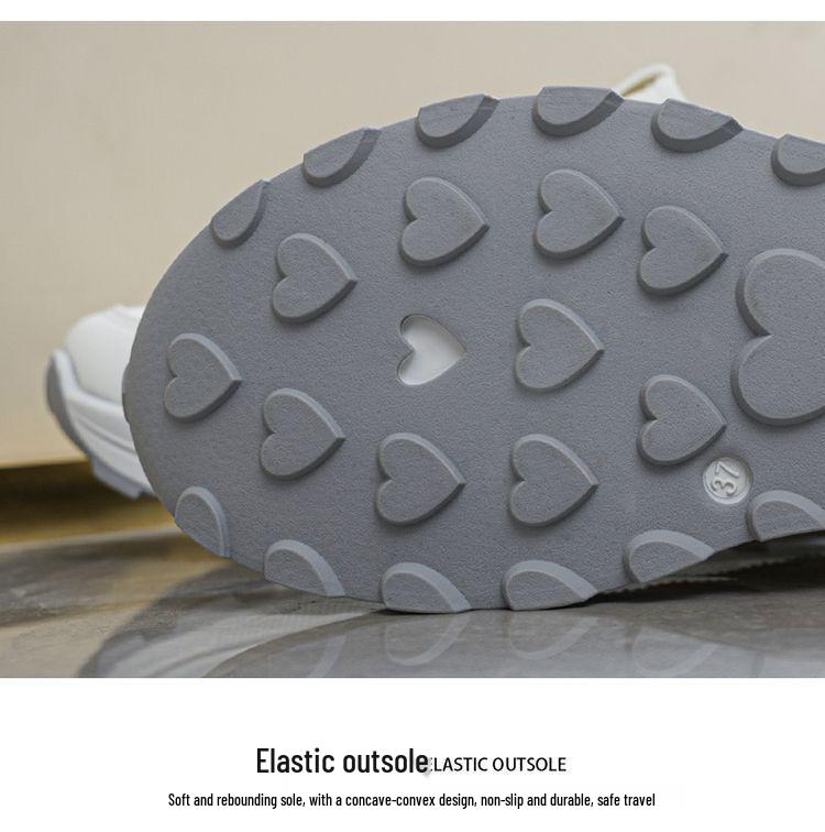 Spring Women's Breathable White Sneakers, Versatile Korean Style with Thick Soles for Height Boost, Casual Dad Shoes