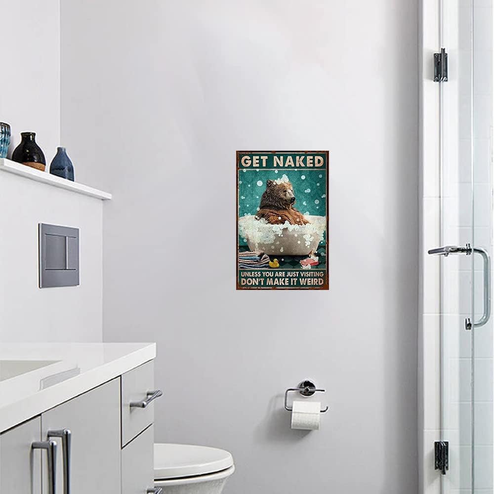 Ainbash Bear Bath Metal Tin Retro Sign Metal Poster Bear Metal Poster Funny Bathroom Wall Art Bathroom Hanging Decor Home Decor Funny Toilet Metal