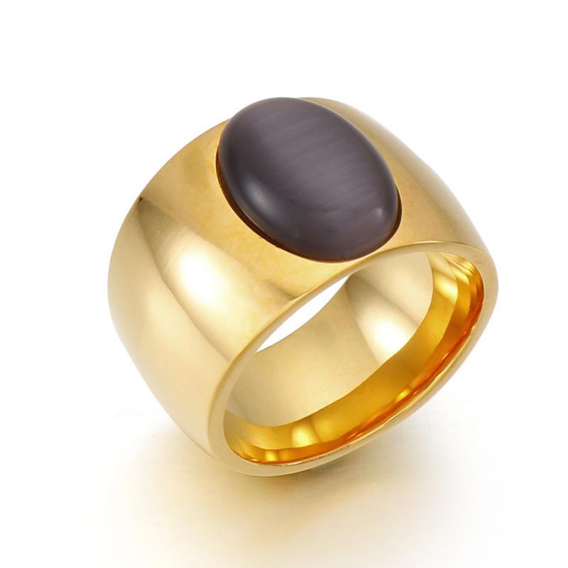 Bague en Pierre Œil de Chat Style Européen-Américain - Bague Ovale en Acier Titane Mode Rue pour Femmes