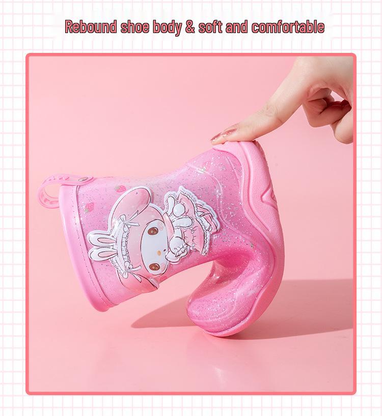 Sanrio Kids Waterproof Girls' Winter Rain Boots with Fleece Lining, Non-Slip Outdoor Rubber Boots