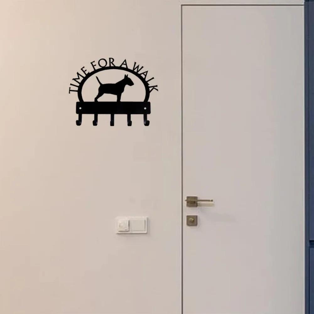 1pc Hooks Bull Terrier Time for A Walk Key Rack Dog Leash Hanger Metal Wall Hook for HomeBedroom/Home Decoration Hanger