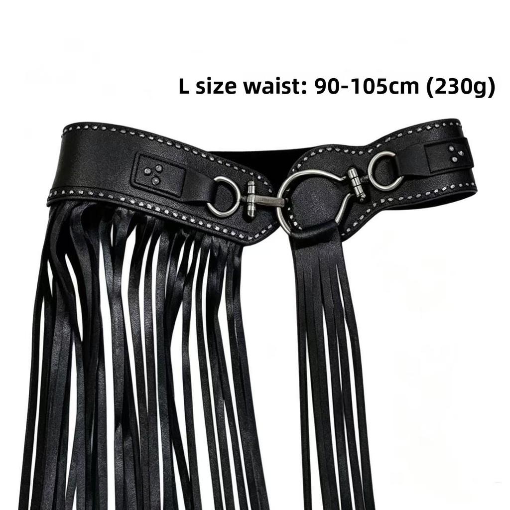 Black Leather Belt With Tassel Details For Summer Streetwear Fashion