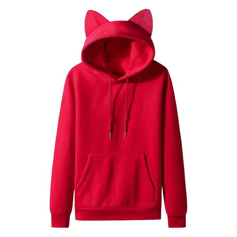 Autumn and Winter Ladies Cat Ears Design Hooded Fleece Couple Sweater Hoodie