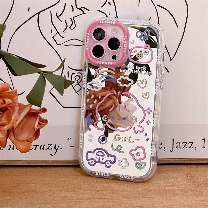 Cute Graffiti Girl Phone Case IPhone 17 16 Pro Max 14 13 Soft Silicone Cover Anti-Slip Shockproof Mirror Finish