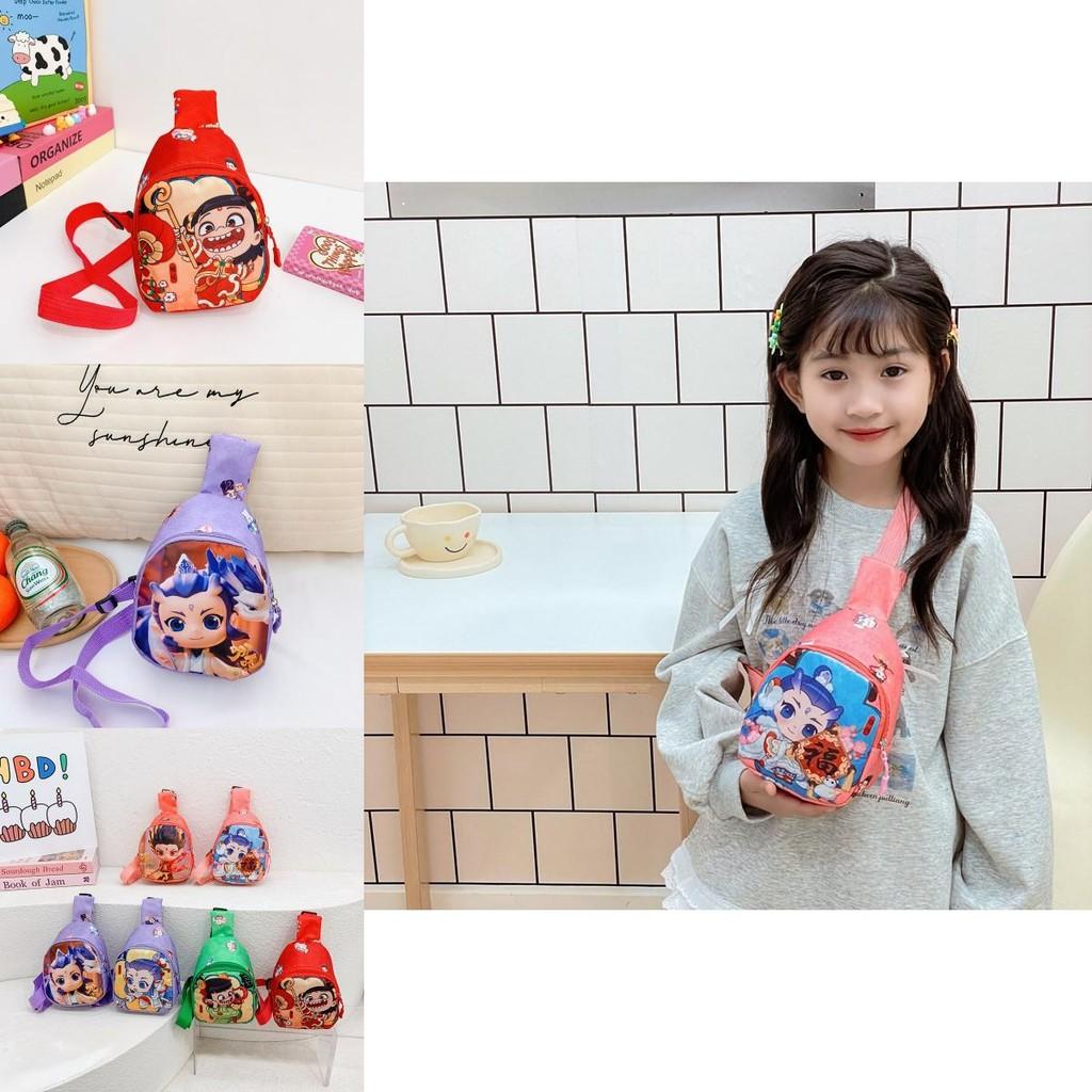 Ne Zha Ao Bing Print Kids Chest Bag With Polyester Fabric And Breathable Design For Preschool Children