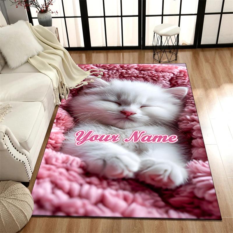1PC Custom Name "Sleepy Kitten Blanket" Theme Floor Mat Ideal for Living Room, Game Rooms, Office, Bedroom, Office Floor Mat , Floor Mats for Home