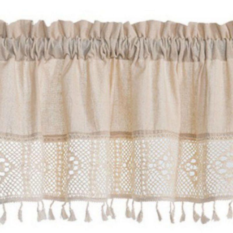 Perdea Scurtă Decorativă cu Franjuri și Dantelă din Bumbac și In