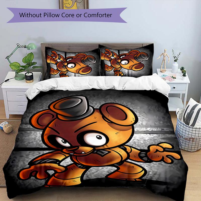 Set di biancheria da letto a tema Five Nights at Freddy's da 3 pezzi, set copripiumino include copripiumino e federe, decorazione perfetta per la camera da letto in ogni stagione e regalo